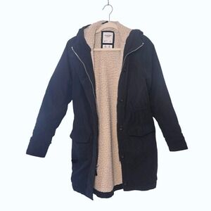 Abercrombie Fitch Sherpa Lined Parka Coat Womens Small Wind Water Resistant Navy